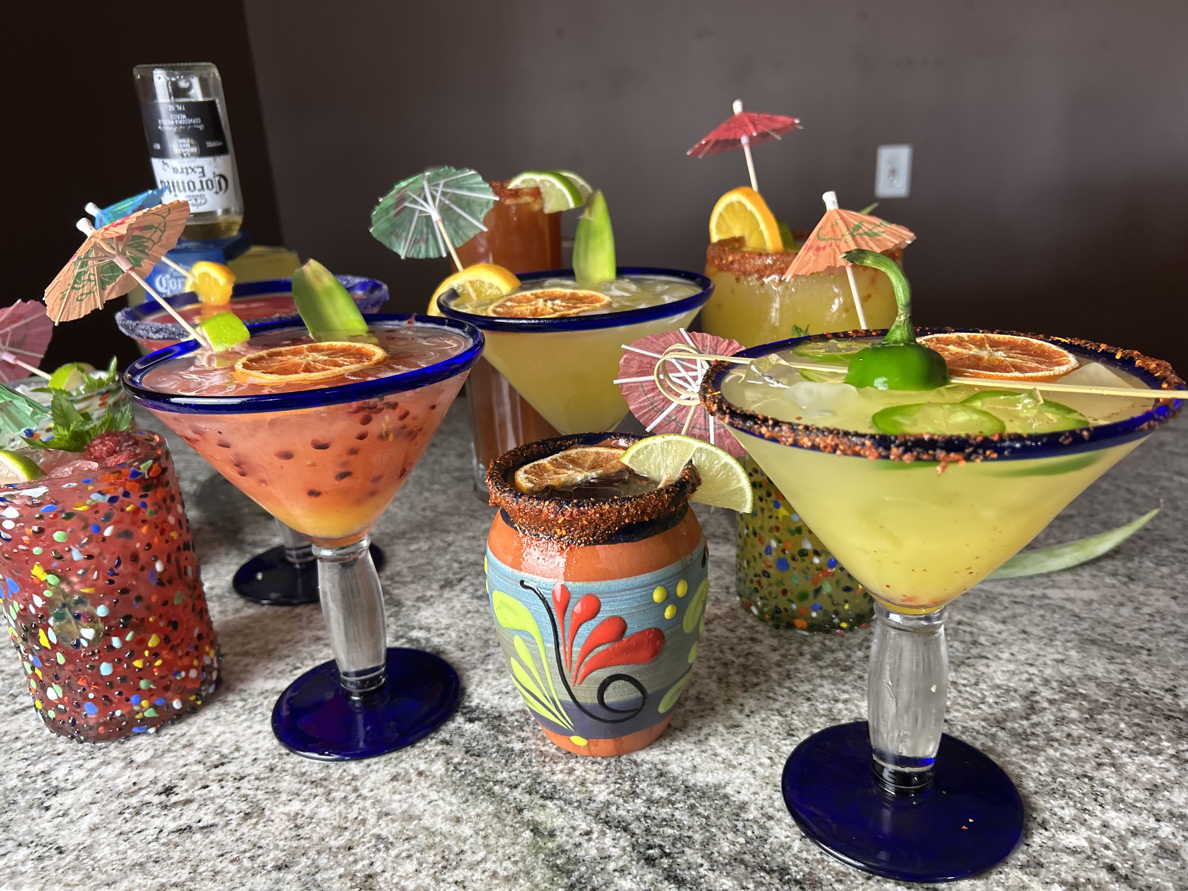 An assortment of signature margaritas
